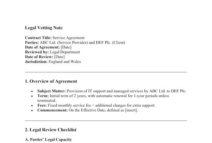 do the vetting for contracts and agreement